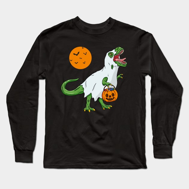 T Rex Dinosaur Halloween Ghost Scary Pumpkin Rawr Long Sleeve T-Shirt by Trippycollage
